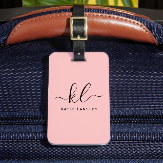 Personalized Custom Elegant Script Blush Pink Luggage Tag (Front Insitu 2)