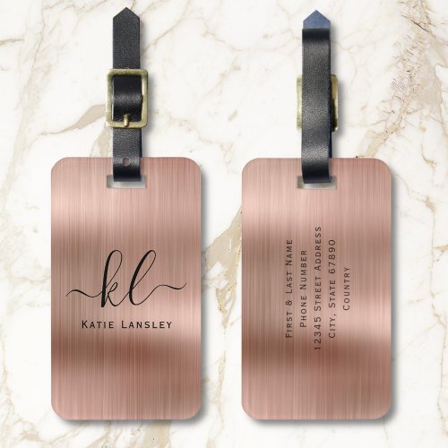 Personalized Custom Elegant Script Faux Rose Gold Luggage Tag