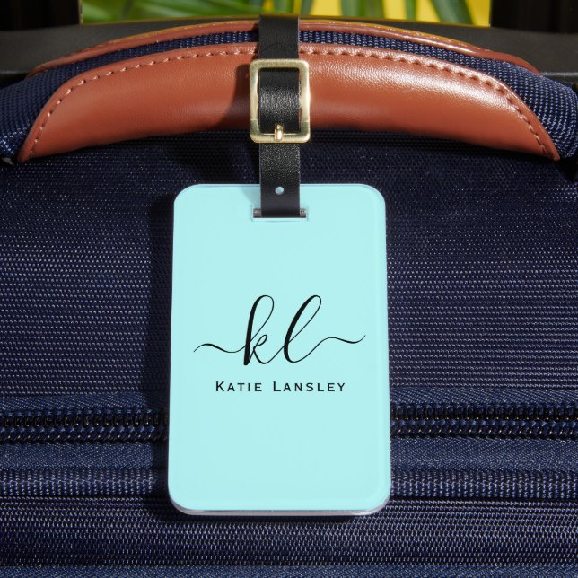 Personalized Custom Elegant Script Light Blue Luggage Tag (Front Insitu 2)