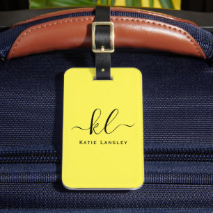 Personalized Custom Elegant Script Yellow Luggage Tag