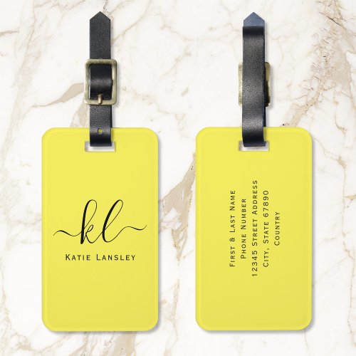 Personalized Custom Elegant Script Yellow Luggage Tag