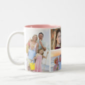 Personalized Custom Family 6 Photo Collage Pink Two-Tone Coffee Mug (Left)
