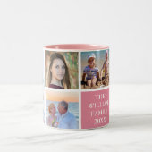 Personalized Custom Family 6 Photo Collage Pink Two-Tone Coffee Mug (Center)