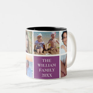 Personalized Custom Family 6 Photo Collage Plum Two-Tone Coffee Mug