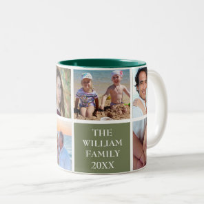 Personalized Custom Family 6 Photo Collage Sage Two-Tone Coffee Mug