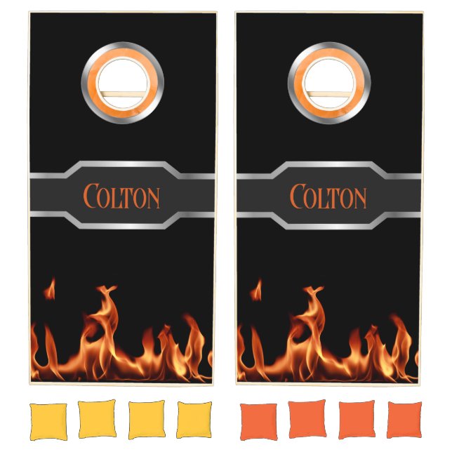 Personalized Custom Flames on Black Cornhole Set (Set)