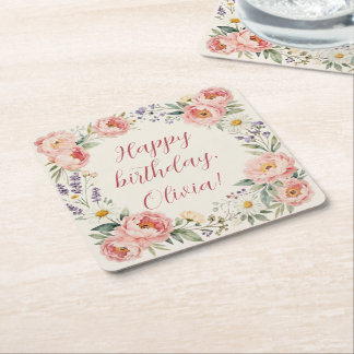 Personalized Custom Floral Happy Birthday Coaster