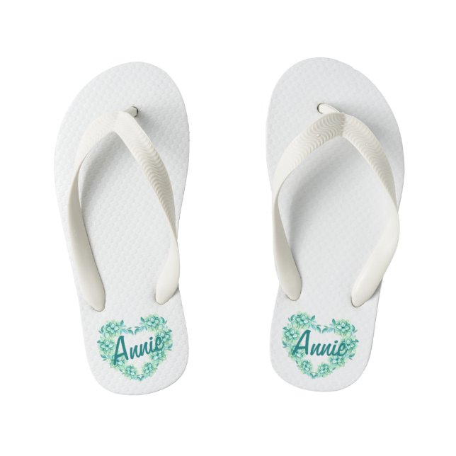 Personalized Custom Floral Heart Wreath Flip Flops (Footbed)