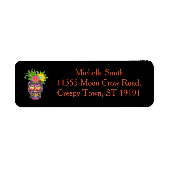 Personalized Custom Floral Sugar Skull Halloween L Label (Front)