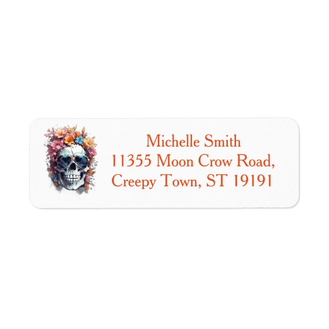 Personalized Custom Floral Sugar Skull Halloween Label (Front)