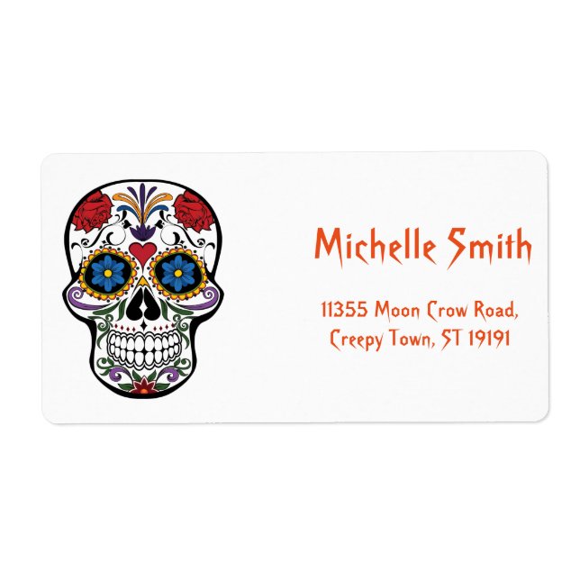 Personalized Custom Floral Sugar Skull Halloween Label (Front)