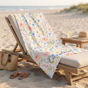 Personalized Custom Fun Classy Floral Art Pattern Beach Towel