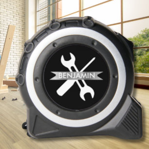 Personalized Custom Gift Name Black Silver Tape Measure