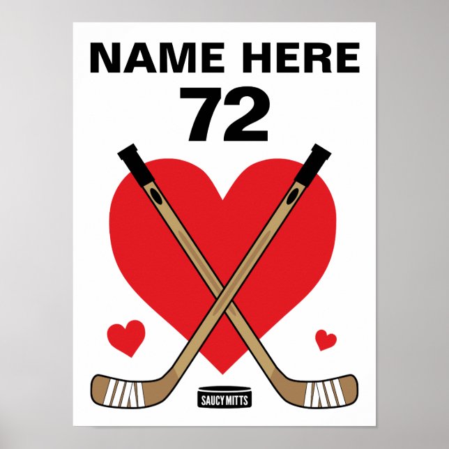 Personalized Custom Girls Love Heart Hockey Sticks Poster (Front)