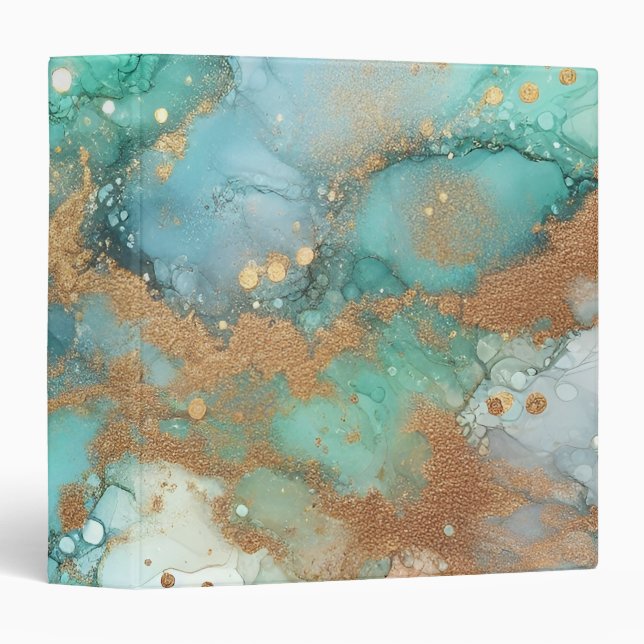 Personalized Custom Glitter Gold Marble Pattern 3 Ring Binder (Front/Spine)