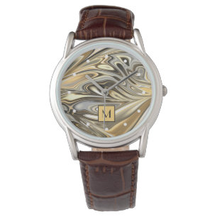 Personalized Custom Gold Silver Gray Marbled Art Watch