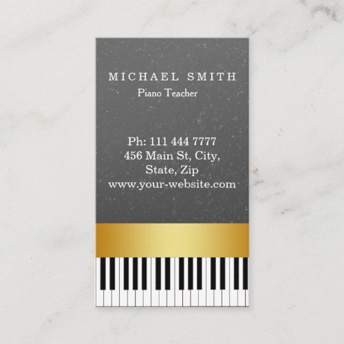 Personalized Custom Gold Stripe Piano Teacher Business Card