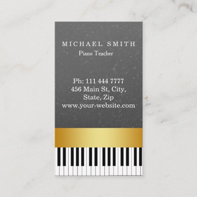 Personalized Custom Gold Stripe Piano Teacher Business Card (Front)