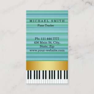 Personalized Custom Gold Stripe Piano Teacher Business Card