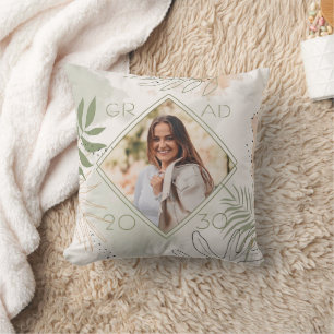 Personalized Custom Graduate Photo Keepsake Floral Throw Pillow