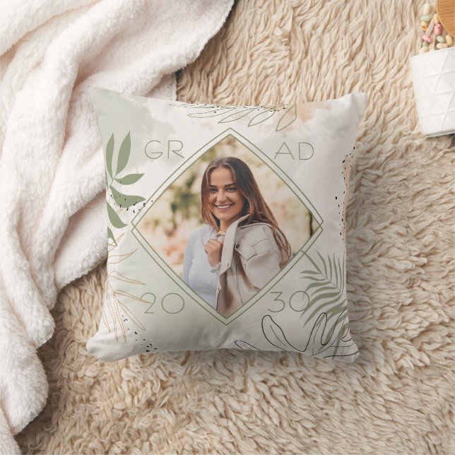 Personalized Custom Graduate Photo Keepsake Floral Throw Pillow (Blanket)
