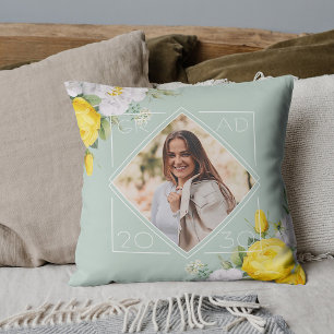 Personalized Custom Graduate Photo Keepsake Floral Throw Pillow