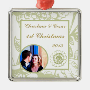 Personalized Custom Green Gerbera Daisy Flowers Li Metal Ornament