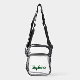Personalized Custom Green Script Name Stadium  Clear Crossbody Bag