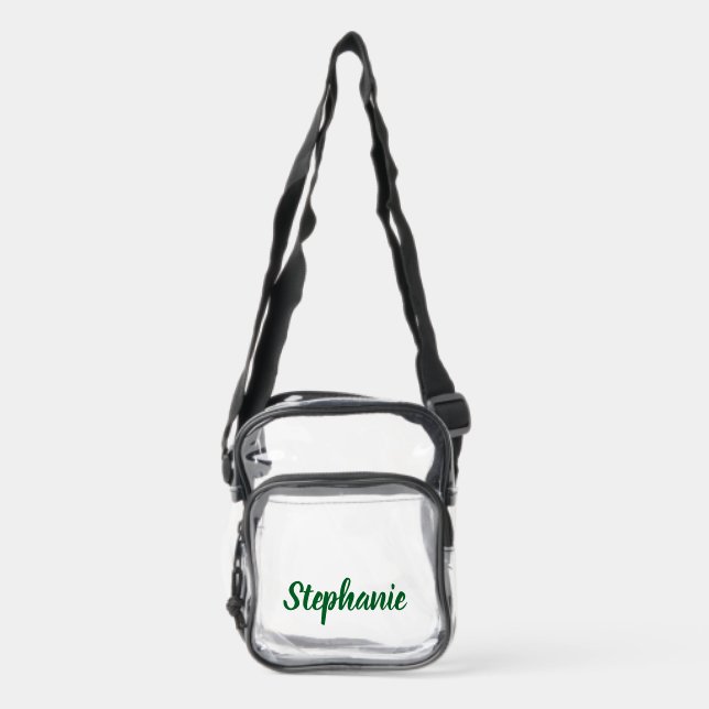 Personalized Custom Green Script Name Stadium  Clear Crossbody Bag (Front)