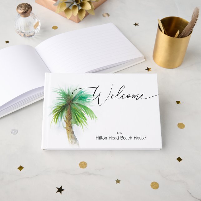 Personalized Custom Guest Book Tropical Palm Tree (Front Open)