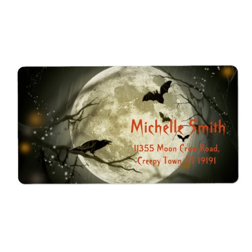 Personalized Custom Halloween Crow with Moon Label