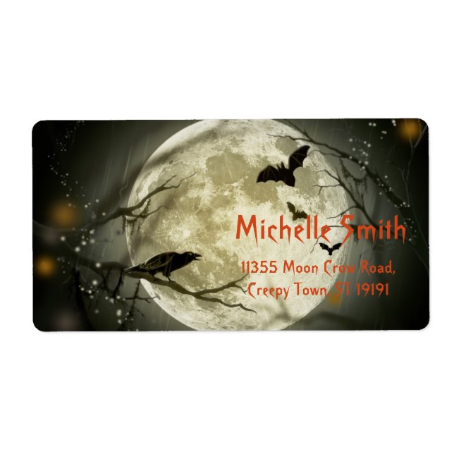 Personalized Custom Halloween Crow with Moon Label (Front)