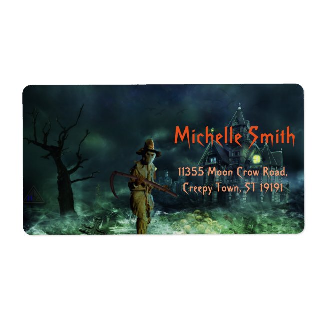 Personalized Custom Halloween Skull man with House Label (Front)