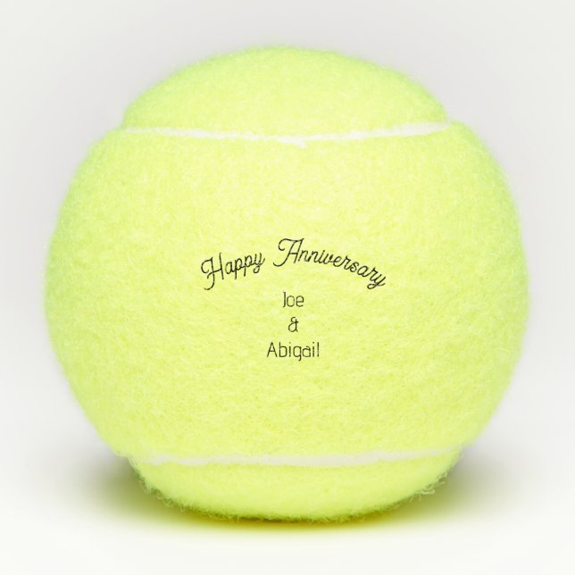 Personalized Custom Happy Anniversary Script Tenni Tennis Balls (Front)
