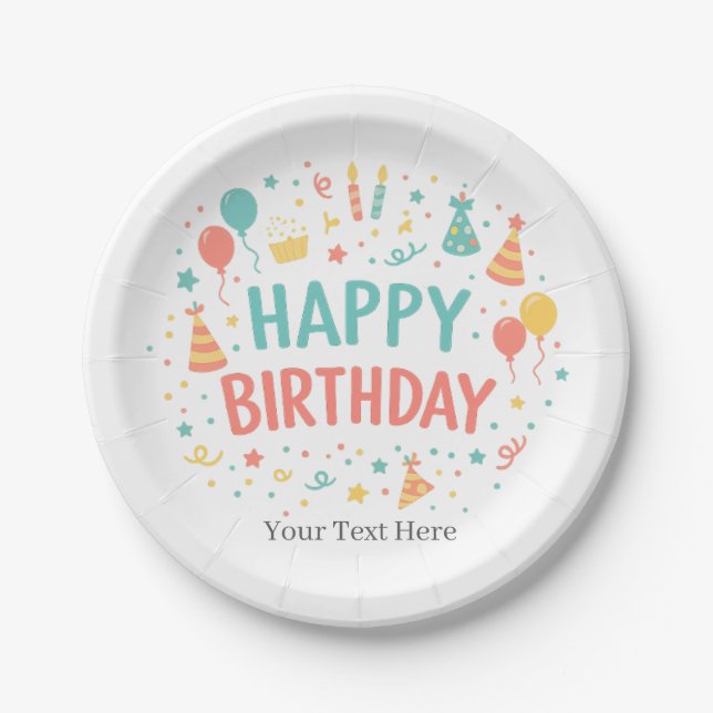 Personalized Custom Happy Birthday Party Plates (Front)