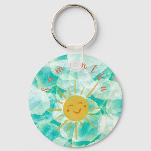 Personalized Custom Happy Sun and Waves Keychain