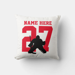 Personalized Custom Hockey Goalie Name Number Red Throw Pillow