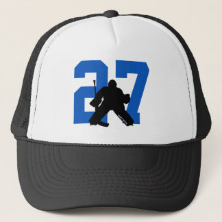 Personalized Custom Hockey Goalie Number Blue Trucker Hat