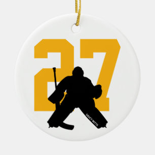 Personalized Custom Hockey Goalie Number Gold Ceramic Ornament