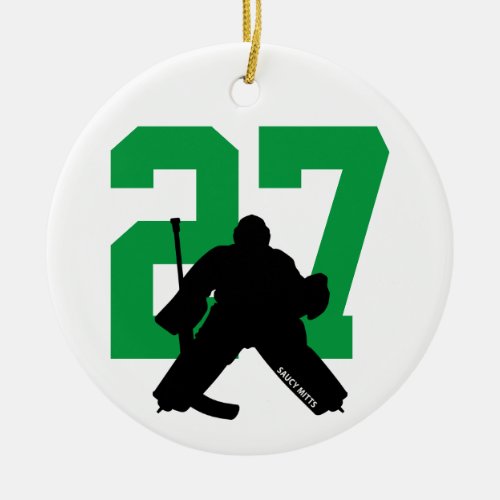Personalized Custom Hockey Goalie Number Green Ceramic Ornament