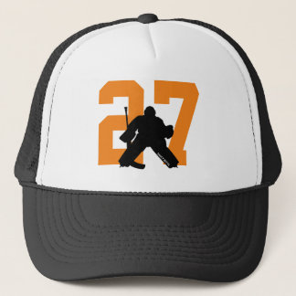Personalized Custom Hockey Goalie Number Orange Trucker Hat