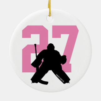 Personalized Custom Hockey Goalie Number Pink Ceramic Ornament