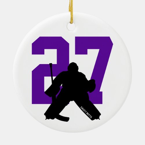 Personalized Custom Hockey Goalie Number Purple Ceramic Ornament