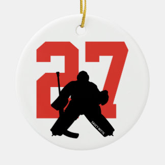 Personalized Custom Hockey Goalie Number Red Ceramic Ornament