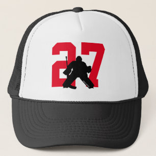 Personalized Custom Hockey Goalie Number Red Trucker Hat