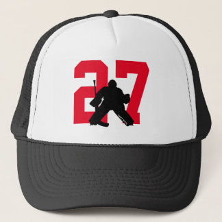 Personalized Custom Hockey Goalie Number Red Trucker Hat