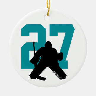 Personalized Custom Hockey Goalie Number Teal Ceramic Ornament