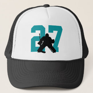 Personalized Custom Hockey Goalie Number Teal Trucker Hat
