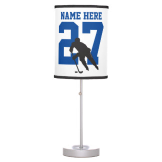 Personalized Custom Hockey Player Name Number Blue Table Lamp