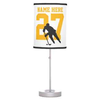 Personalized Custom Hockey Player Name Number Gold Table Lamp